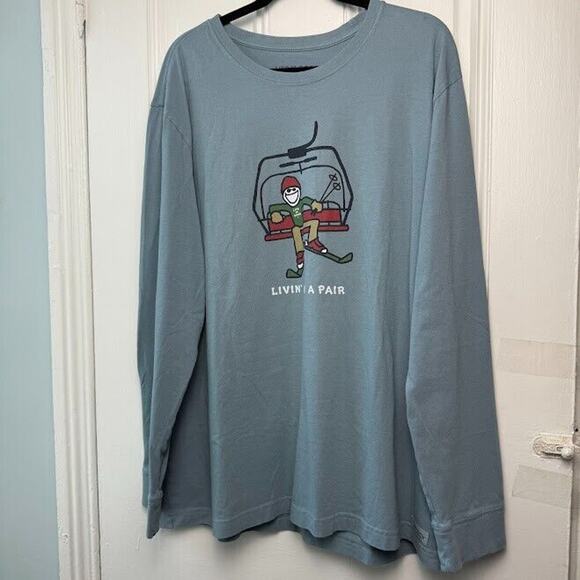 Life is Good "Livin' on a Pair" Long Sleeve Mens XXL Blue Pullover Crewneck - Picture 1 of 7